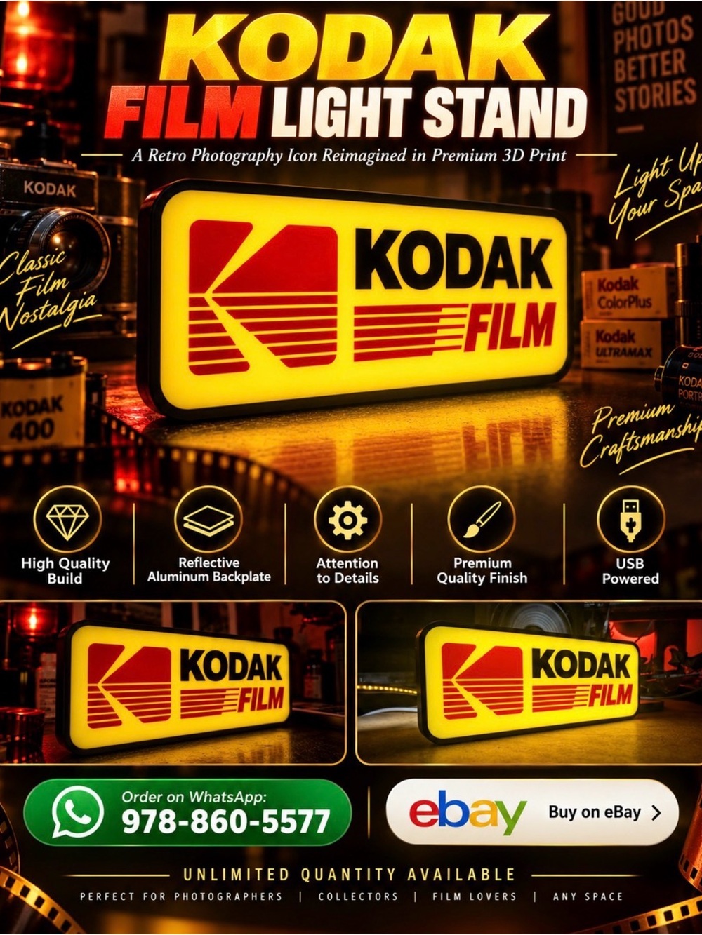 Kodak Yellow Film Lighted Sign - Picture 6 of 6
